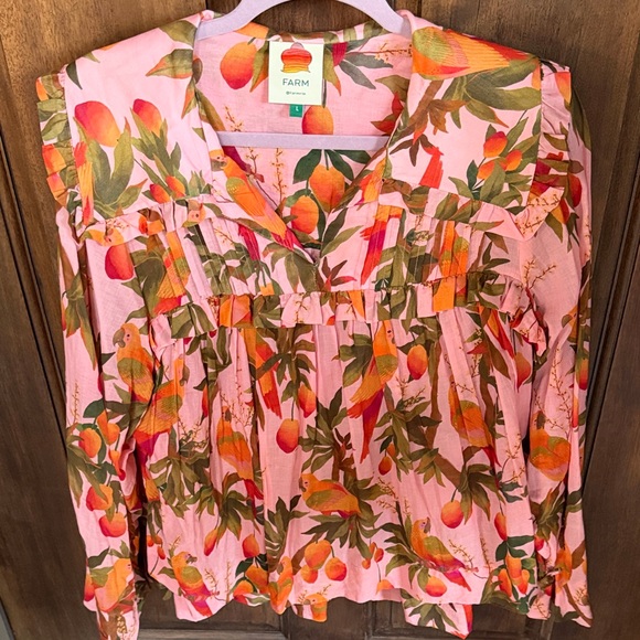 FARM Rio Tops - FARM Rio Pink and Orange Floral Blouse